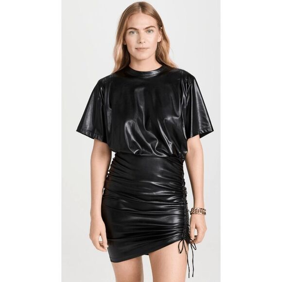 Brand New Isabel Marant Etoile Black Balesi Faux Leather Ruched Dress - Size EU - Picture 6 of 6